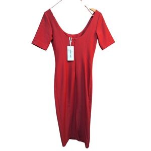 Elizabeth & James Red Midi Dress Size 4 Short Sleeves Scoop Neck Back-Zip‎